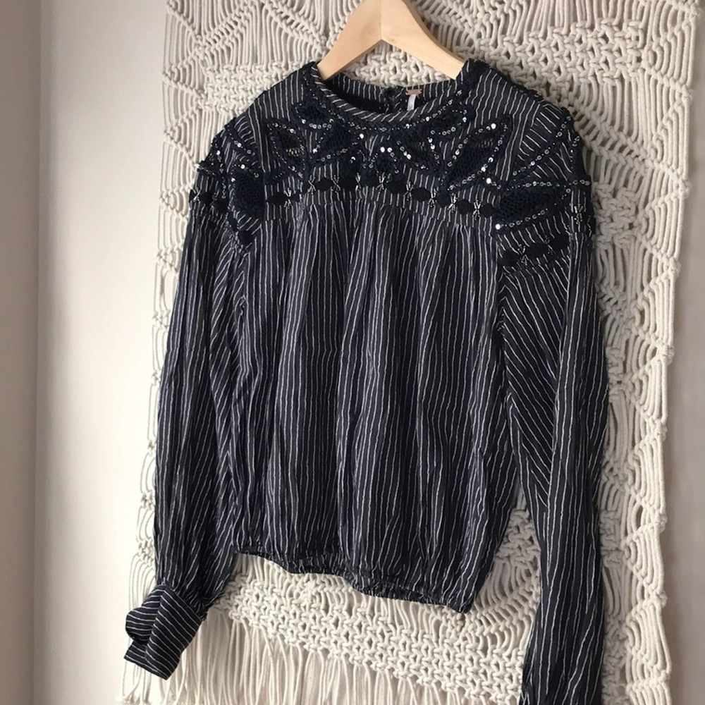 Free people bohemian beaded embroidered top sz XS